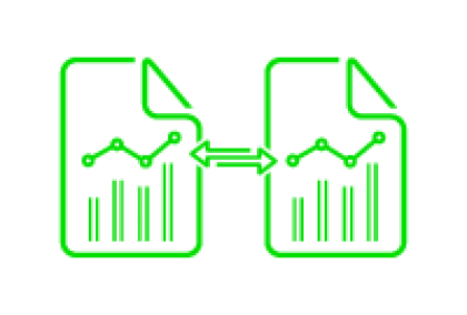Green graphic of two data files with charts connected by arrow