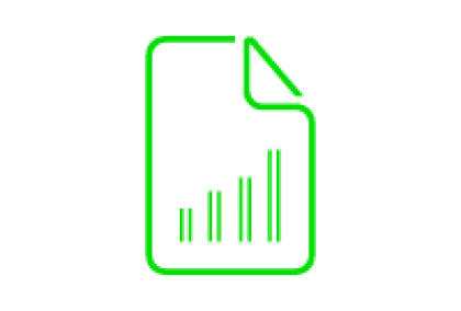 Green icon of a document with an ascending bar chart