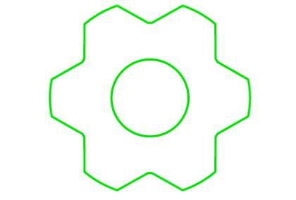 Neon green gear graphic on black background