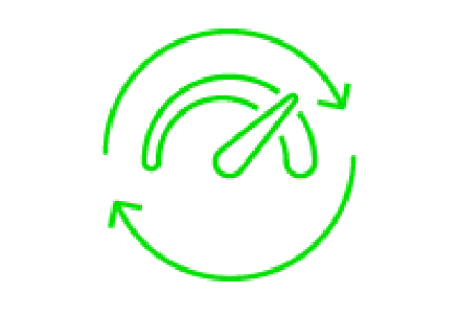 Graphic of green speedometer gauge with circular arrows around it