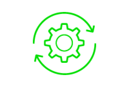 Green gear with two circular arrows forming a loop