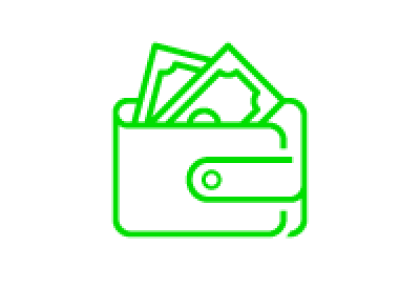Green wallet icon with cash bills sticking out