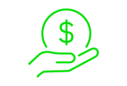 Green line graphic of a hand holding a dollar coin