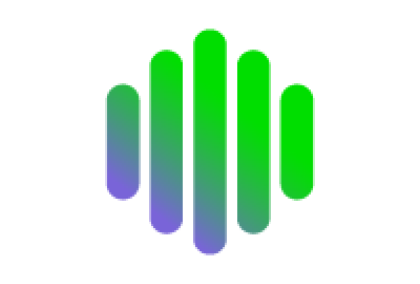 Graphic of vertical bars fading from purple to green, forming a wave shape.