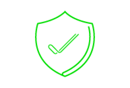 Green shield graphic with checkmark on black background