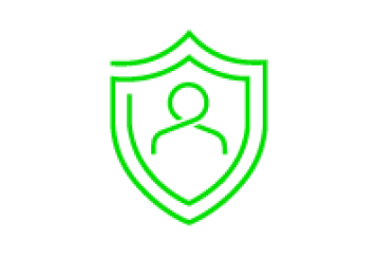 Green shield graphic enclosing a user silhouette