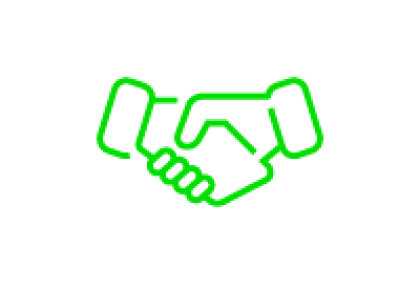 Green handshake icon on black background