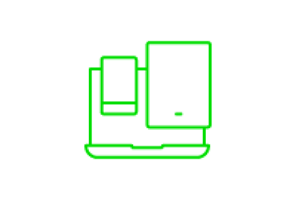 Green neon outlines of a laptop, smartphone, and tablet on a black background.