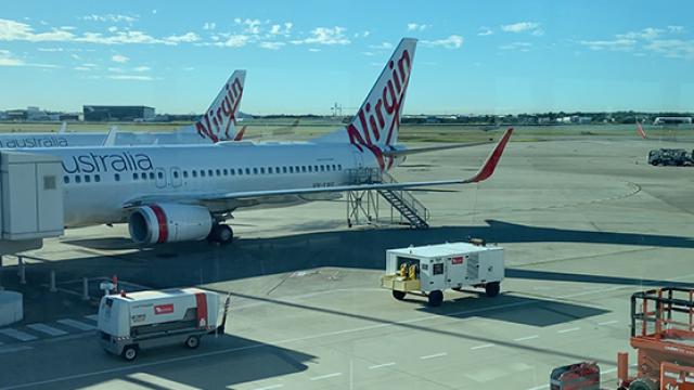 Virgin Australia plane at airport.