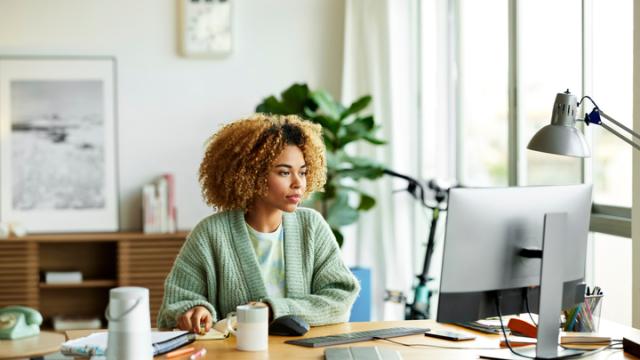 Woman working on desktop