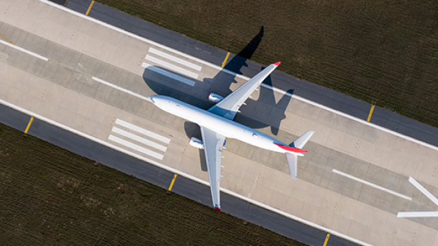An image of a flight ready to depart
