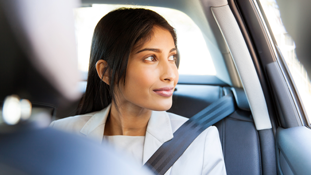 Lady in a car looking out of the window