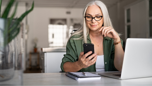 woman looking at phone 