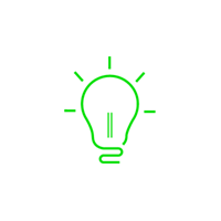 Glowing green light bulb icon on black background