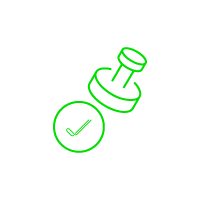 Green rubber stamp icon with a checkmark in a circle