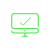 Green computer monitor graphic displaying a checkmark