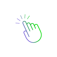 Neon gradient hand icon clicking with radiating lines