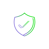 Shield icon outlined in green-to-purple gradient with checkmark