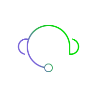 Graphic of a green-to-purple gradient headset outline