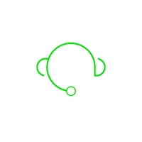 Neon green line drawing of a headset with microphone on black background