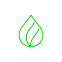 Green droplet outline containing two overlapping leaf shapes on black background