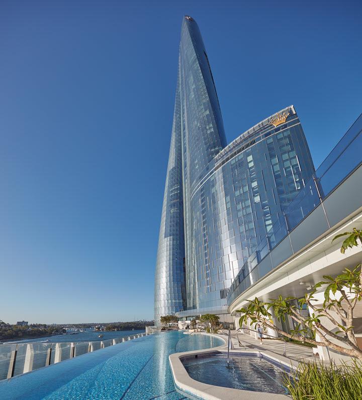 Crown Hotels exterior from poolside
