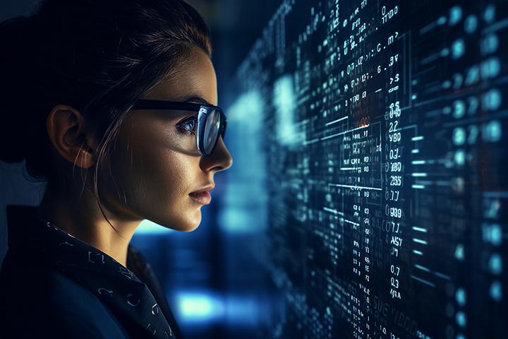 women wearing glasses staring at a server room