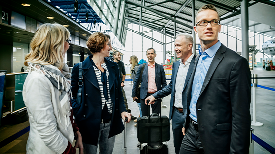 People at train station