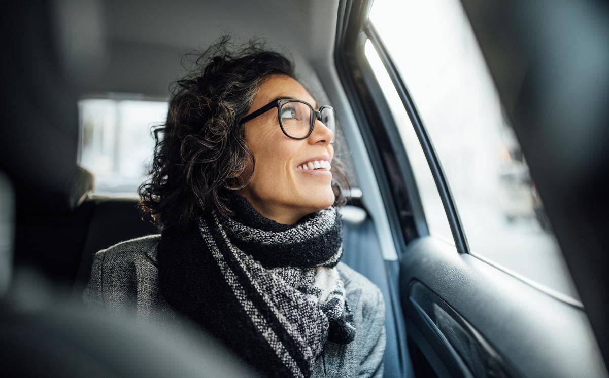 Woman in taxi