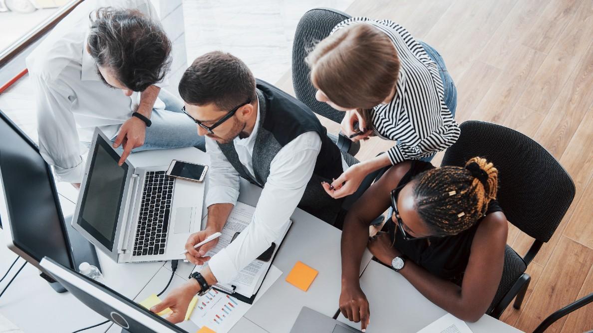 Group looking over data