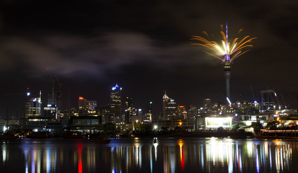 Fireworks coming from the sky tower