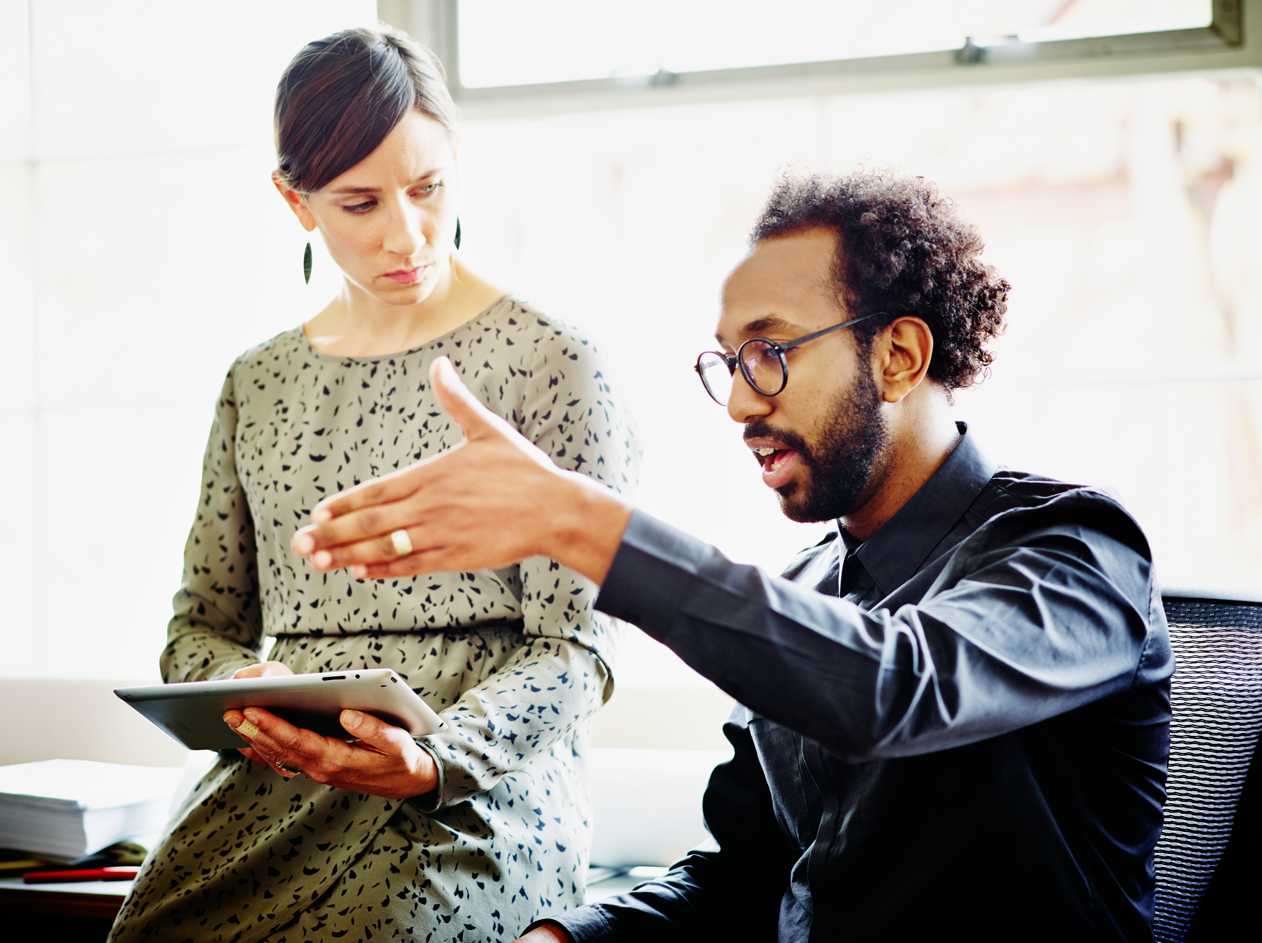 Two people collaborating 