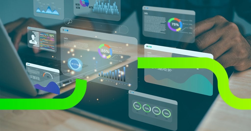 Pantalla con dashboards y gráficos digitales sobre una laptop, representando la centralización de datos y la visibilidad financiera en la gestión estratégica de eventos MICE.