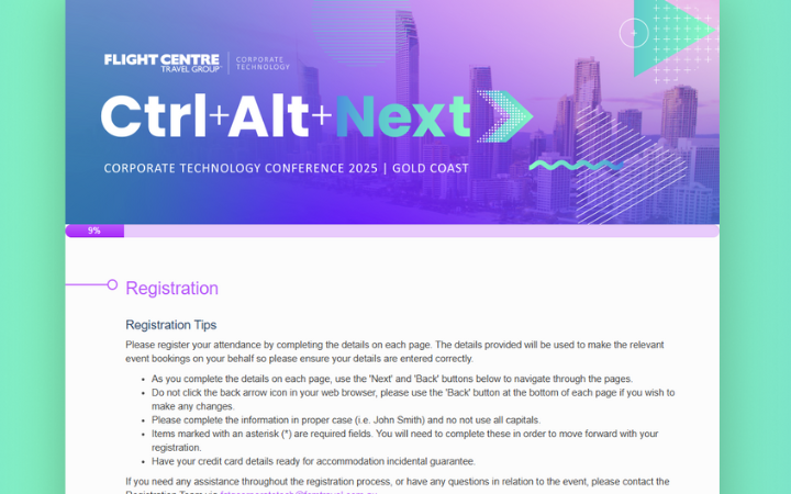 An example of an event registration web page