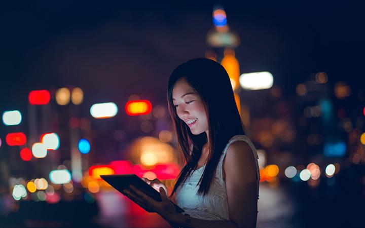 Student browsing on tablet