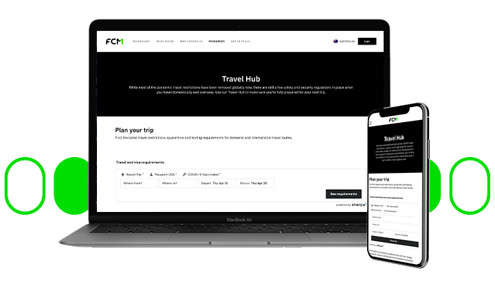 Travel hub on laptop screen