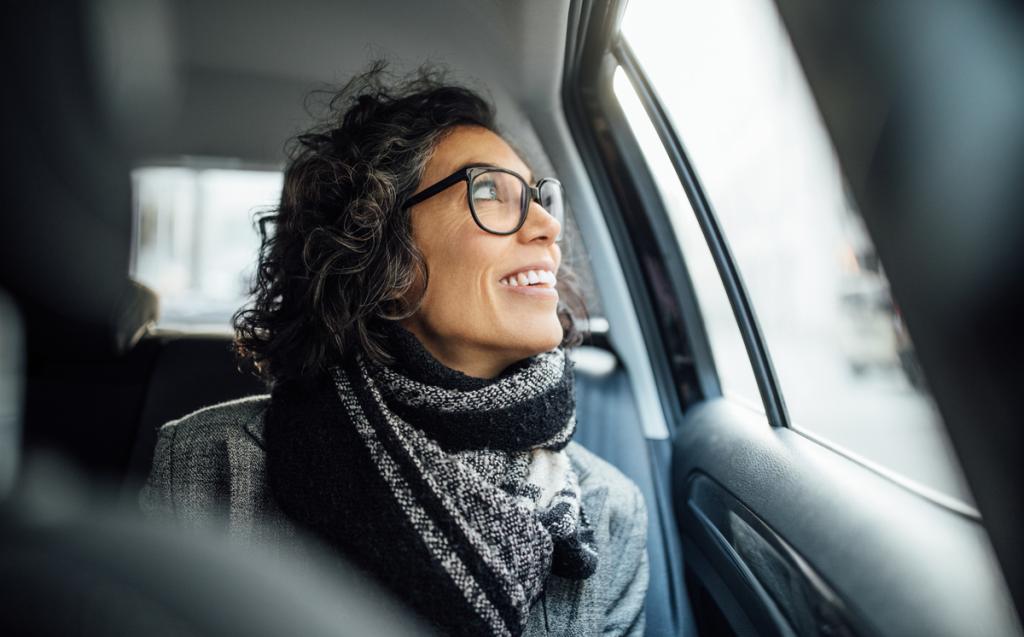 Woman in taxi