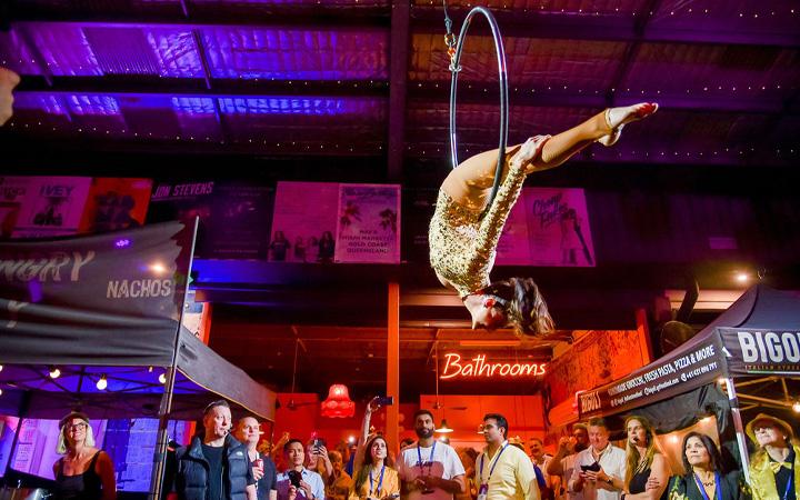 Aerialist on floating hoop