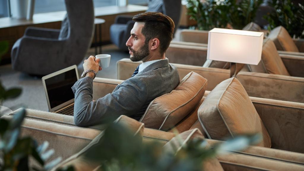 Male VIP traveller in a lounge