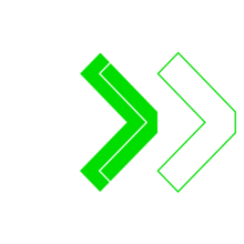 Three overlapping right-pointing chevrons: solid green, white outline, green outline on black background.
