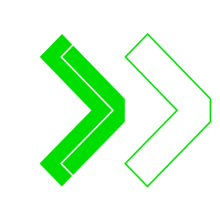 Three overlapping right-pointing chevrons in green and white