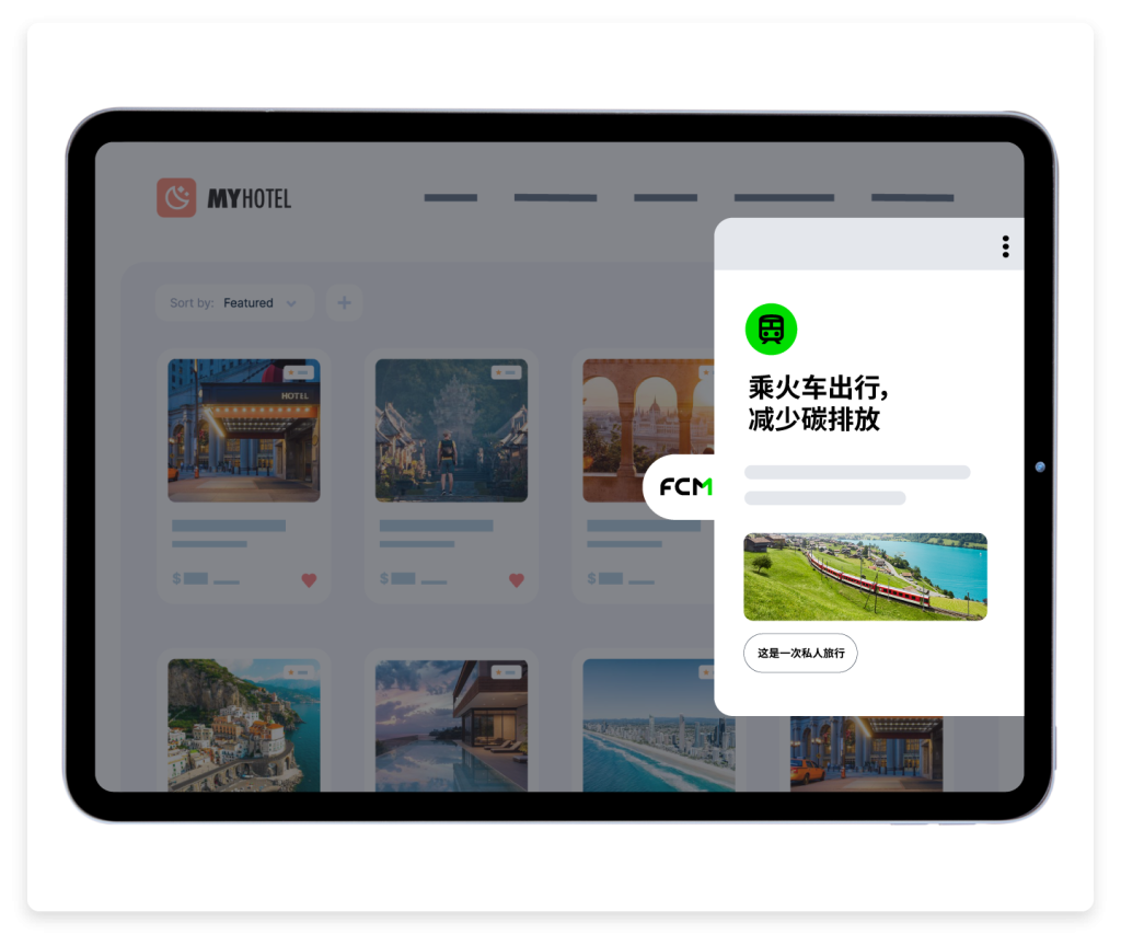 Browser window displaying vacation destination cards and phone overlay showing up to 20% off beach trip