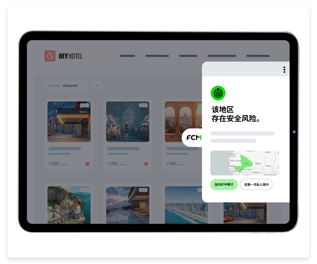 Web page with vacation rental thumbnails and a Chinese translation pop-up