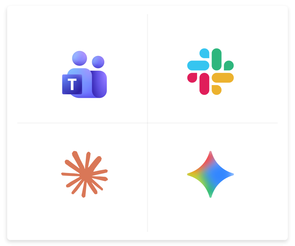 Quadrant graphic with Microsoft Teams, Slack, orange sunburst, and multicolor star icons