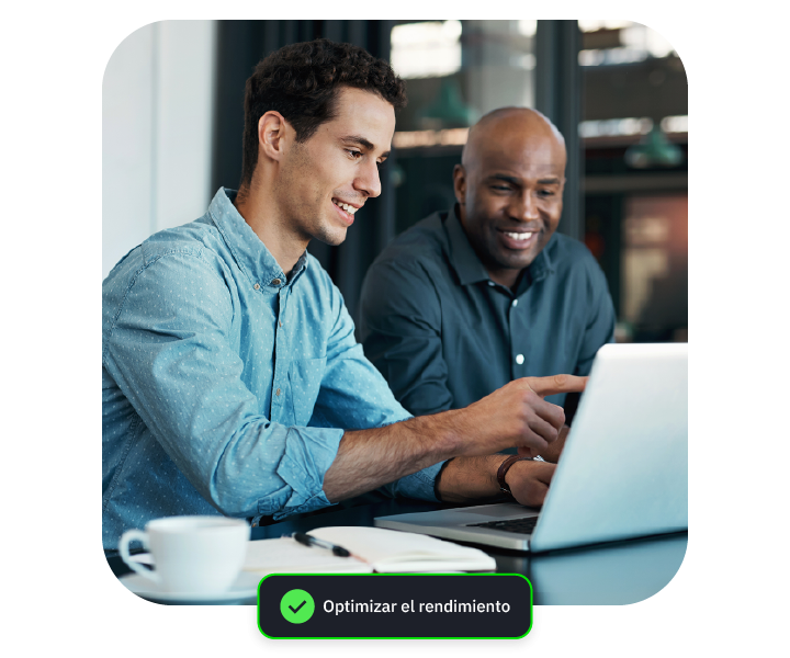 Man talking to another with speech bubble optimise performance 
