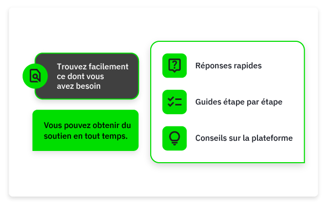 Boîte de dialogue avec des conseils en support technique sur fond gris et vert.