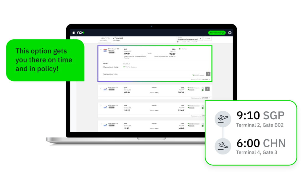 Corporate booking interface 