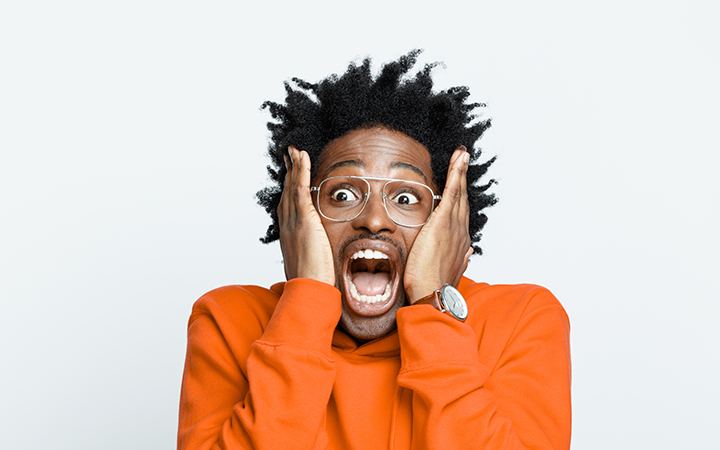 Man with shocked expression