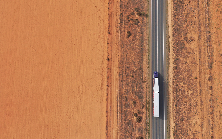 birds eye view of truck driving