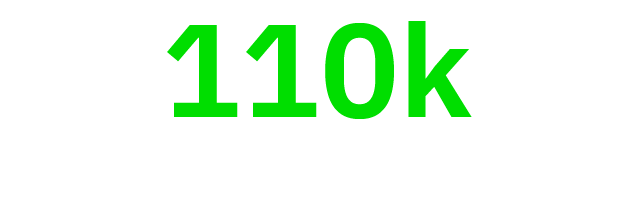 Green text displaying "110k" with a subtitle in white below.